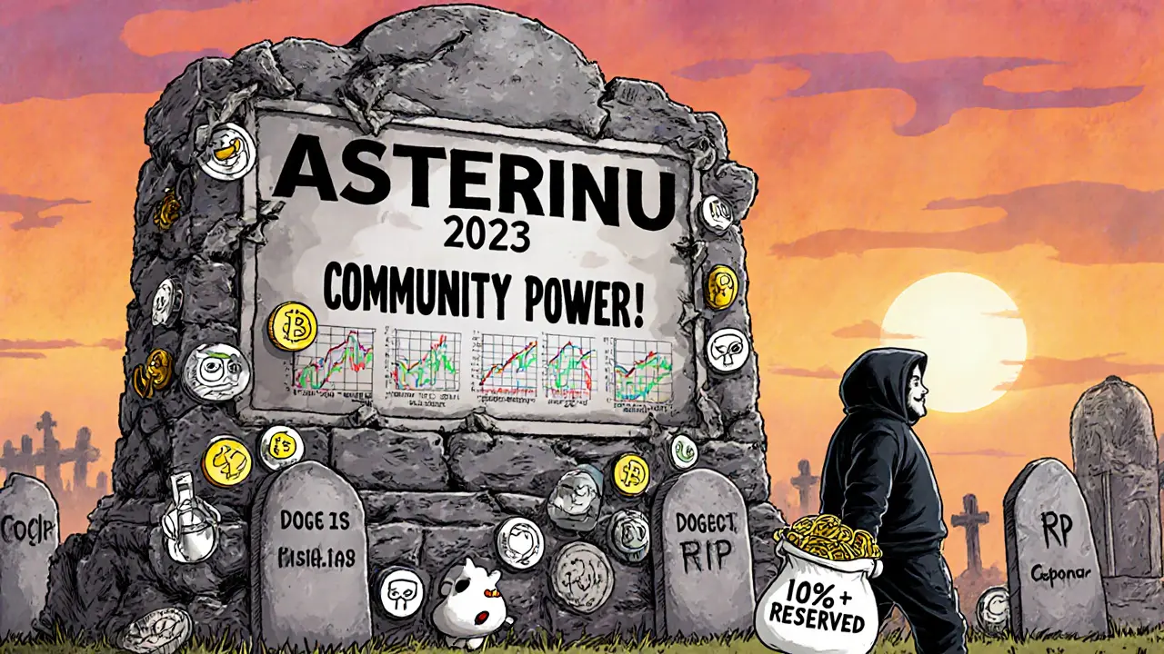 A crumbling ASTERINU monument as the anonymous developer walks away with reserved coins.