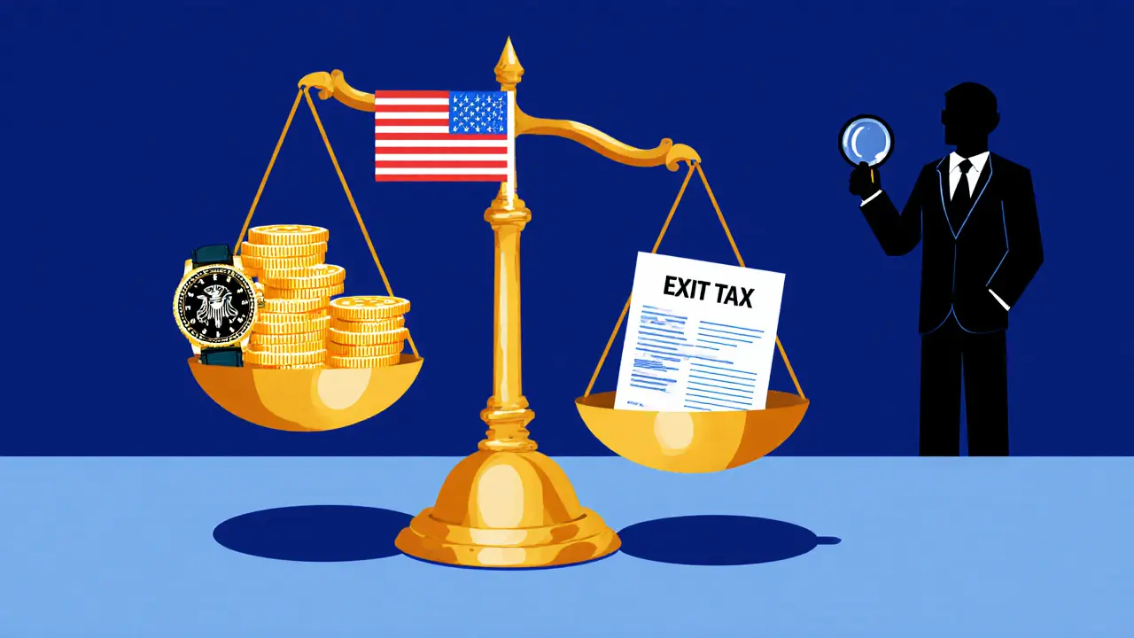 Eine Waage zeigt Kryptowährungen gegen eine US-Steuerrechnung – die Krypto-Seite ist schwerer.