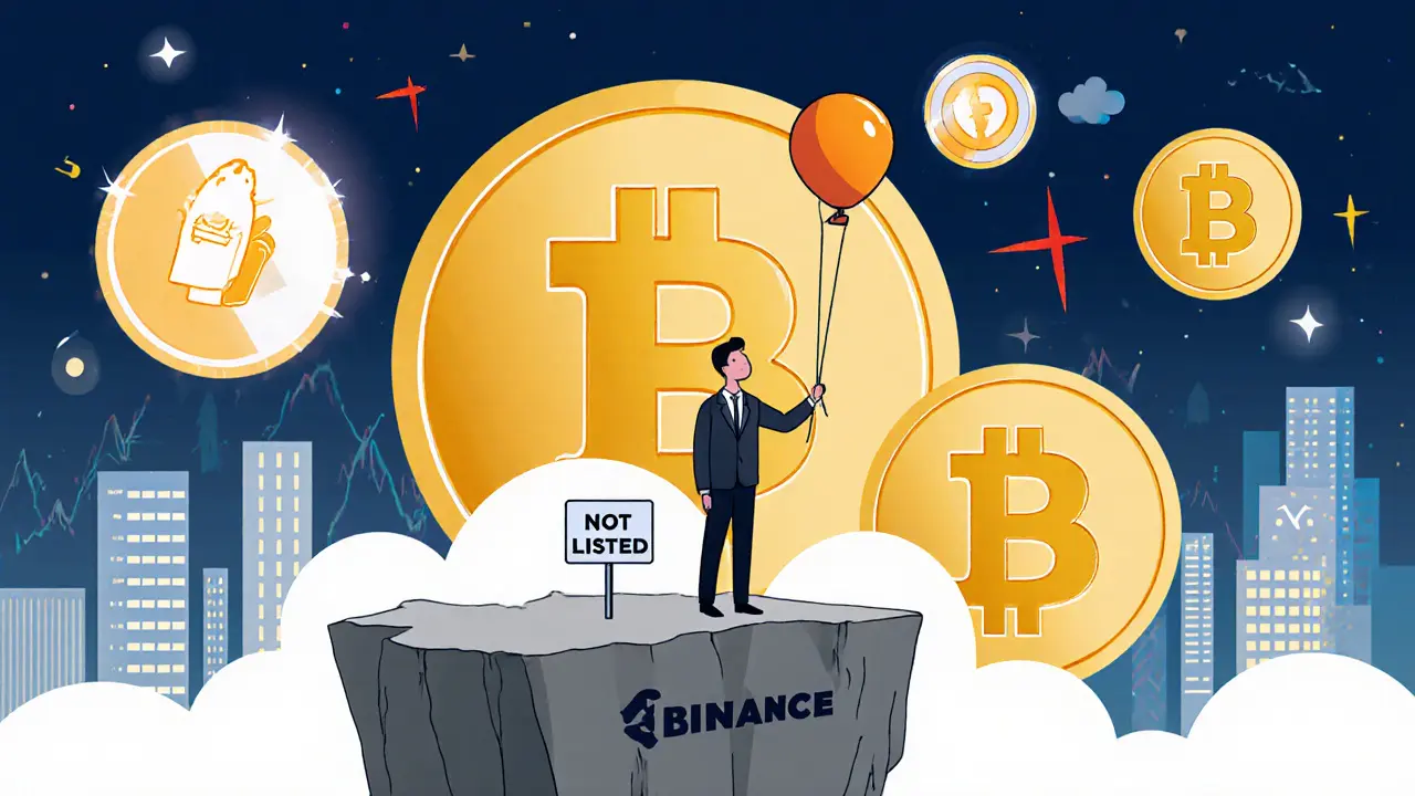 Ein Anleger hält einen winzigen HCAT-Token, während große Kryptowährungen in der Ferne leuchten.