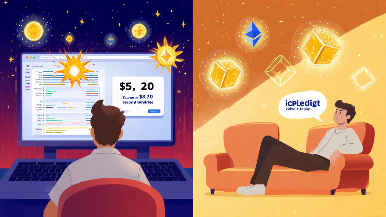 Vergleich: Frustrierte Gasgebühren auf Ethereum vs. entspannter Handel auf ICPSwap.