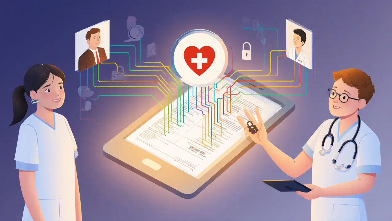 Ärzte und Patienten teilen medizinische Daten über eine sichere Blockchain, ohne zentrale Server — jeder hat Kontrolle über seine Informationen.