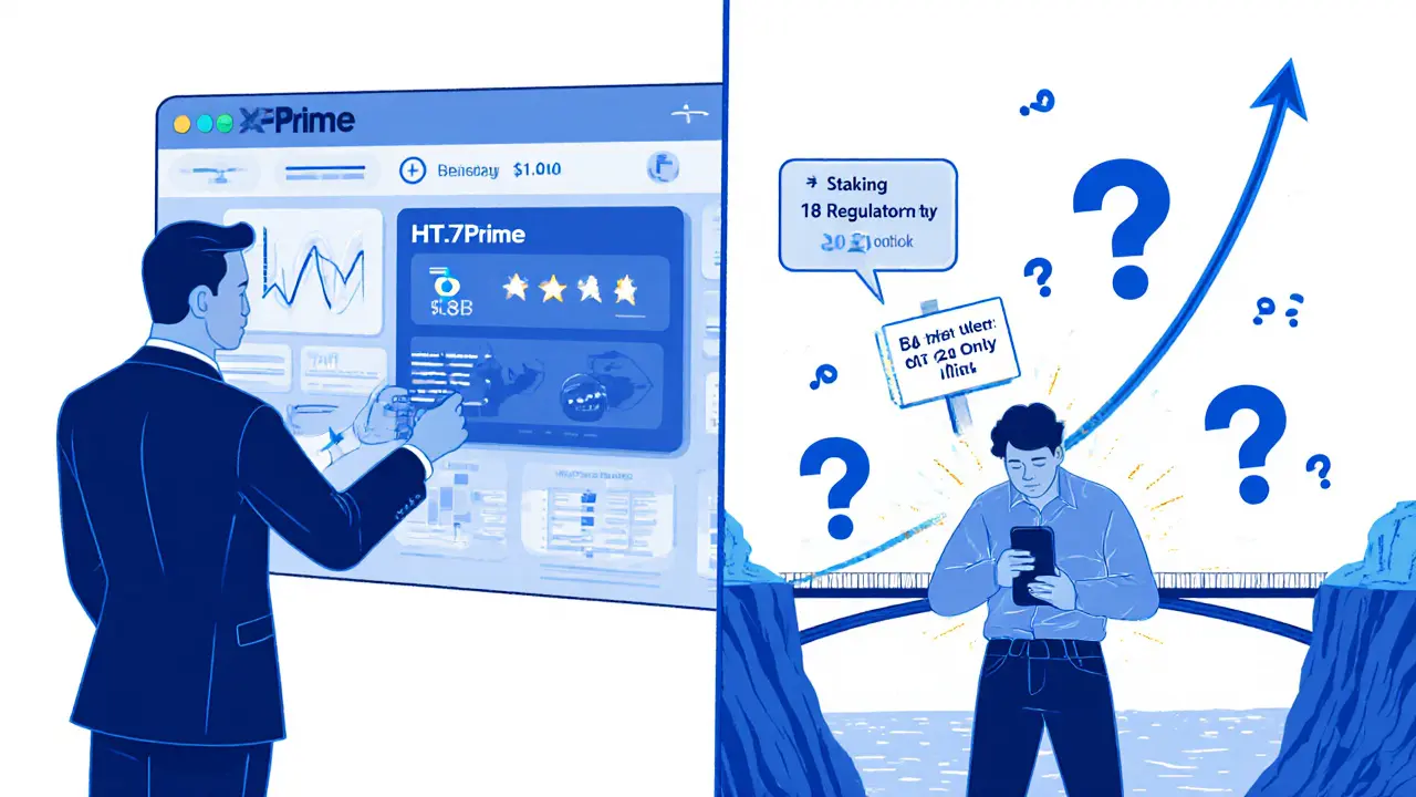 Institutioneller Investor mit HTX Prime gegenüber einem Einzelhändler mit schlecht bewerteter App und begrenztem Staking-Angebot.