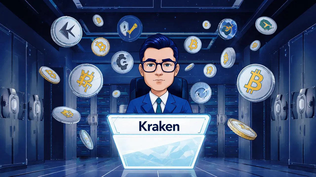 Erfahrener Trader bedient eine hochtechnische Handelskonsole mit über 350 Kryptowährungen.