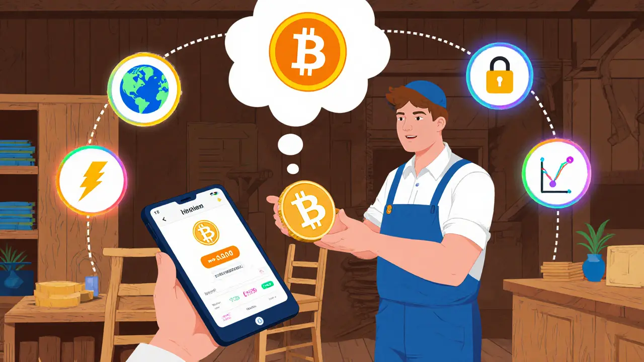 Ein Handwerker in Deutschland erhält eine Bitcoin-Zahlung, die sofort in Euro umgewandelt wird – kein Rückbuchungsrisiko.