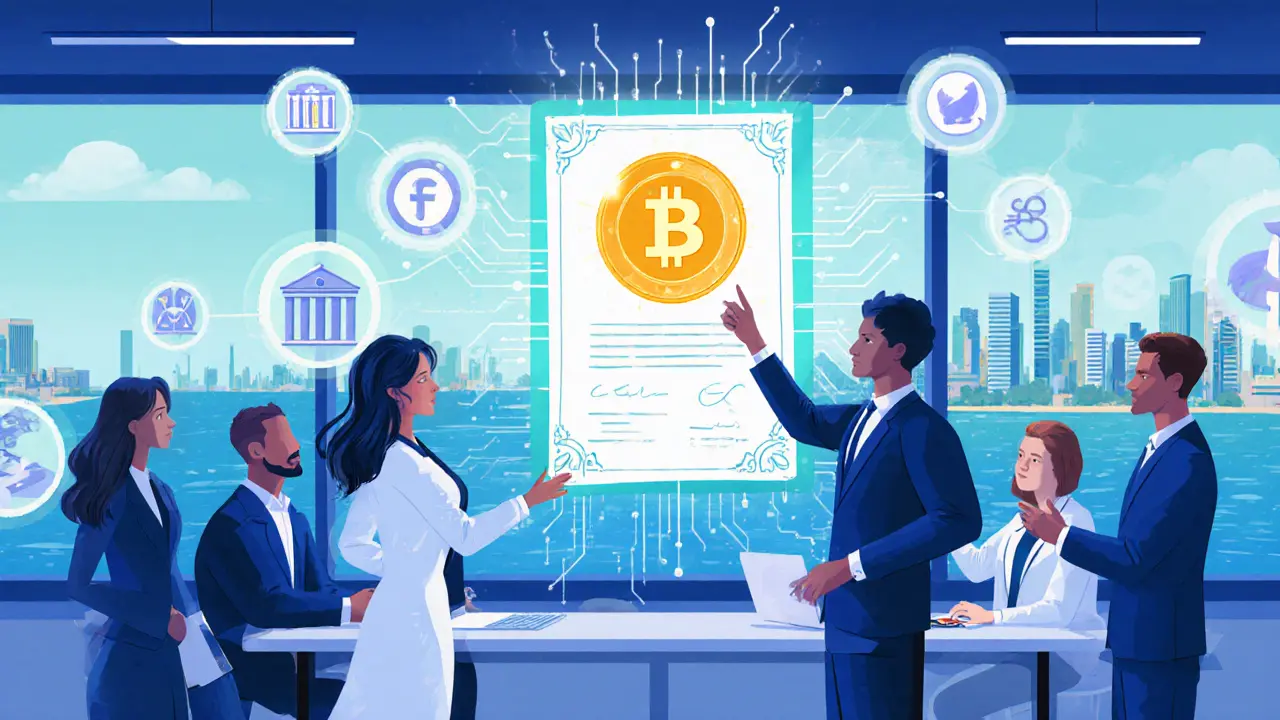 Traditionelle Wertpapiere werden in digitale Tokens umgewandelt, unterstützt durch Blockchain-Technologie.