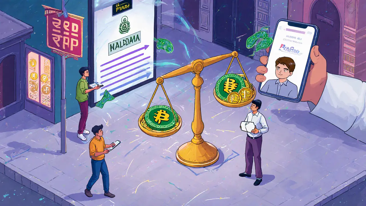 Ein P2P-Krypto-Markt in Karachi, wo Menschen USDT gegen Bargeld tauschen, begleitet von einer regulatorischen Aufsicht.