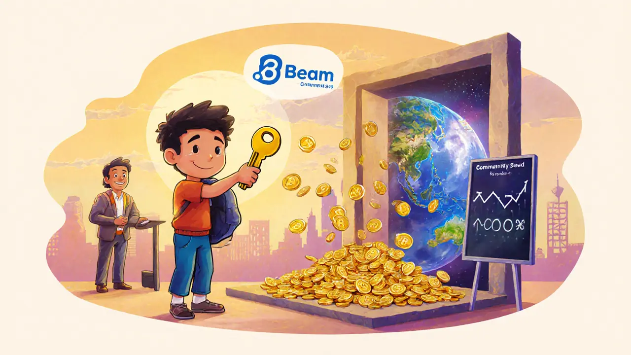 Ein Spieler erhält Zugang zu einem Game-Portal durch die Merit Circle-DAO, während Einkünfte in Form von Tokens fallen.