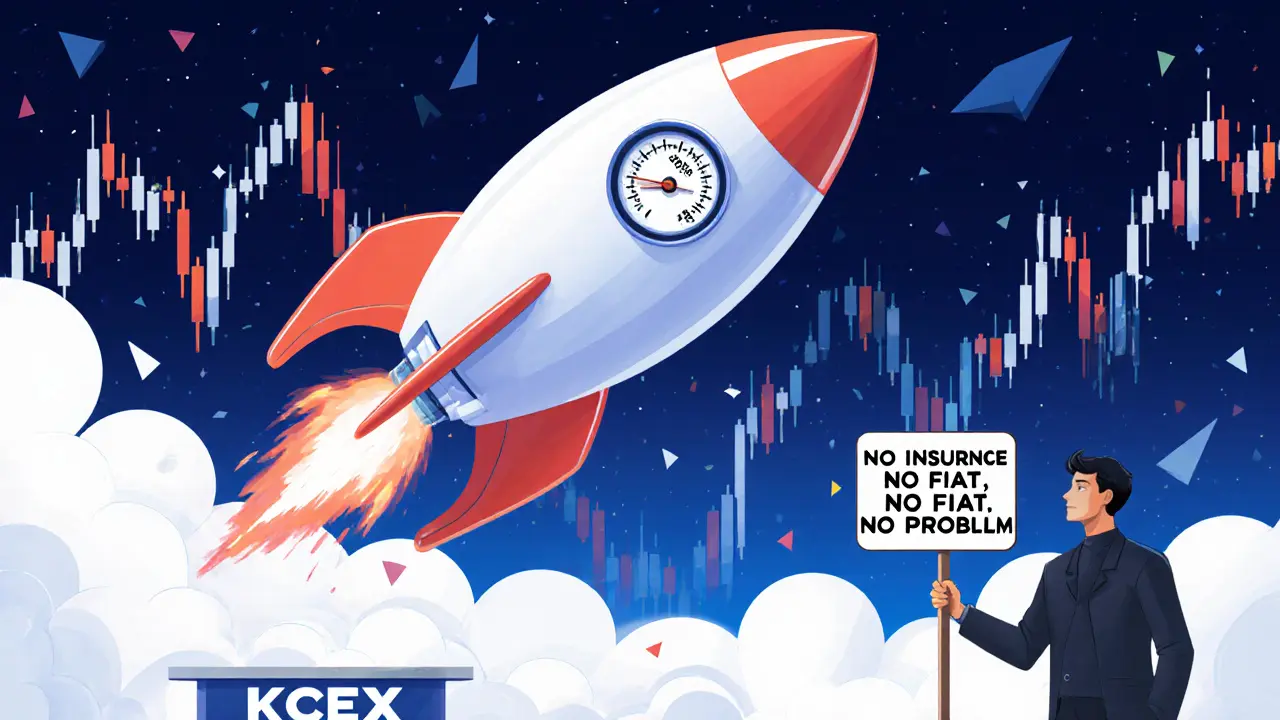 Hochgeschwindigkeits-Handelsrakete mit Latenz- und Uptime-Anzeigen, trader schaut ruhig zu, Warnhinweis im Hintergrund.