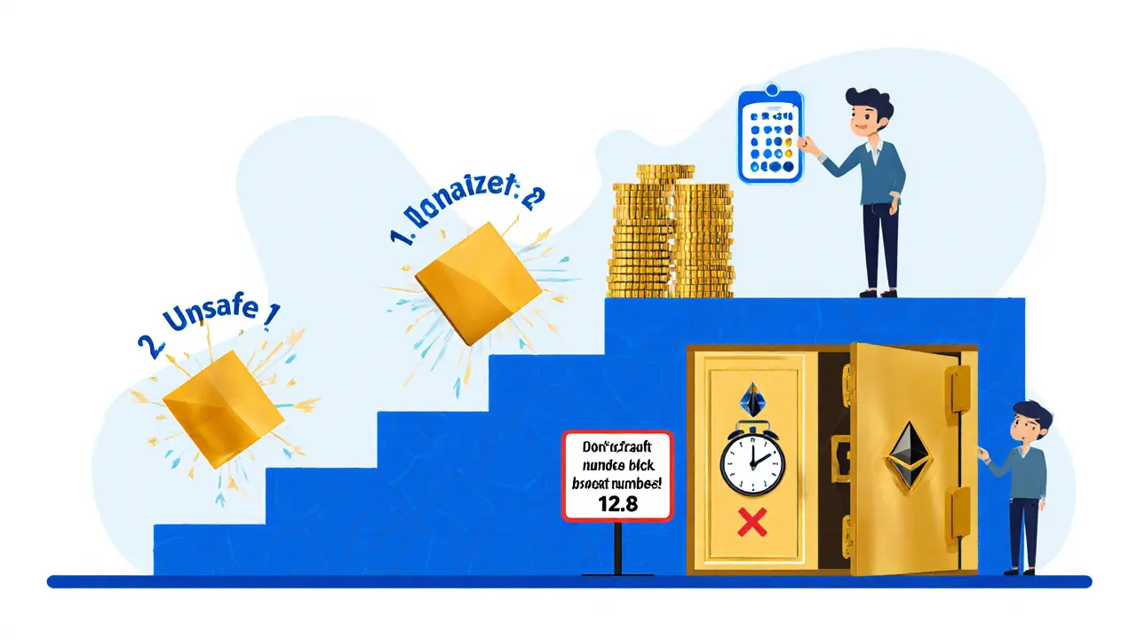 Three-stage transaction finality process in Optimistic Rollups shown as a staircase with safety levels.