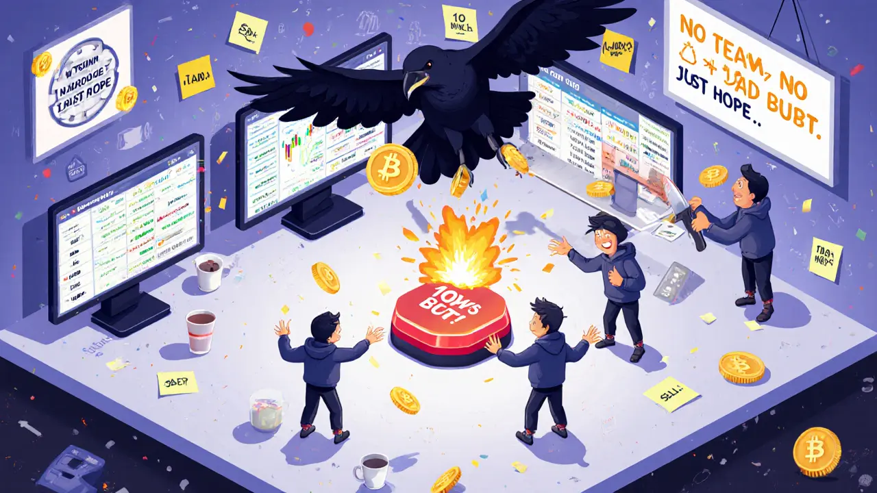 Verwirrte Trader auf einer Krypto-Börse kaufen CAW-Token auf verschiedenen Bildschirmen mit falschen Preisen.