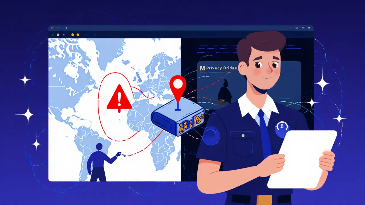 Eine Behörde entdeckt verdächtige Krypto-Transfers zwischen Blockchains mit einem digitalen Dashboard.