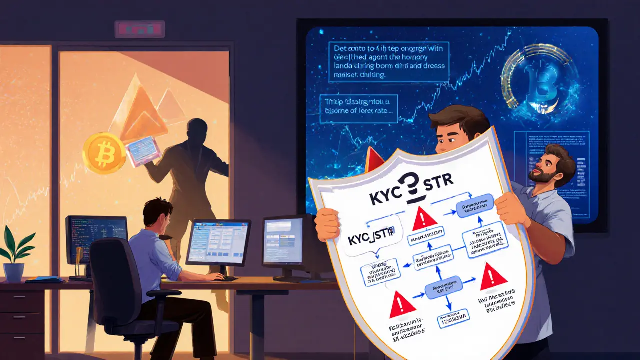 Mitarbeiter in einem Krypto-Unternehmen installieren Compliance-Software und überwachen Sanktionsadressen.