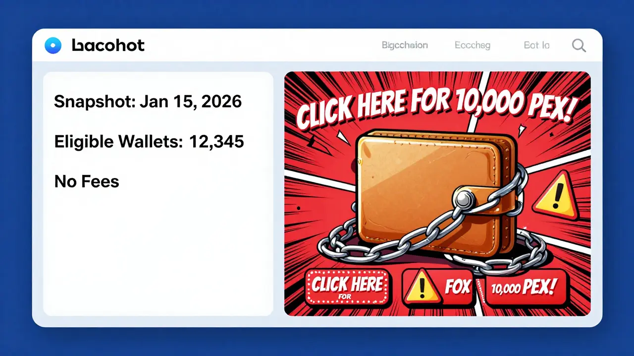 Ein klarer, transparenter Airdrop-Plan im Vergleich zu einem chaotischen, falschen Webseiten-Design mit auffälligen Warnzeichen.