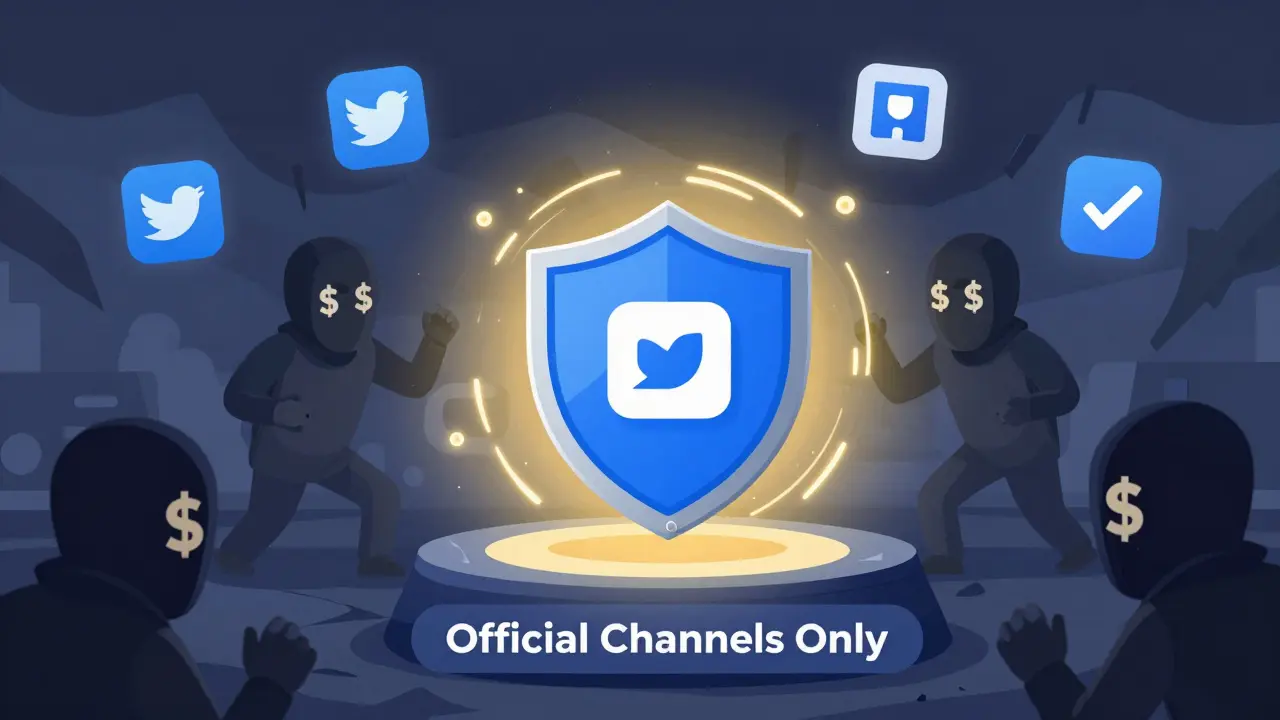 Eine geschützte Wallet mit Sicherheitsfeld, die sich gegen eine Sturmflut aus Phishing-Links und Betrügern verteidigt.