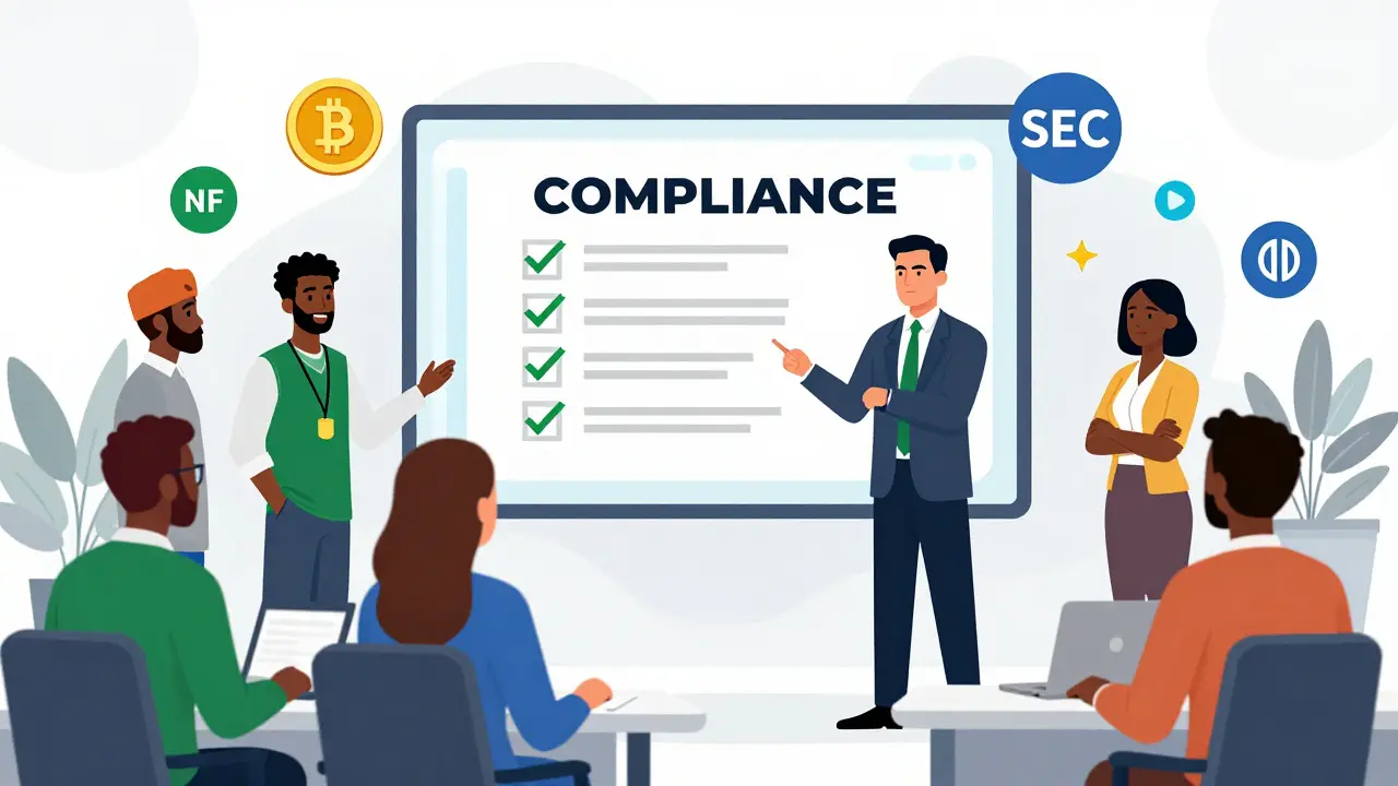 Nigerianische Unternehmer präsentieren Krypto-Geschäftsplan an SEC-Beamte mit Blockchain-Ikonen und Kapitalanforderung.