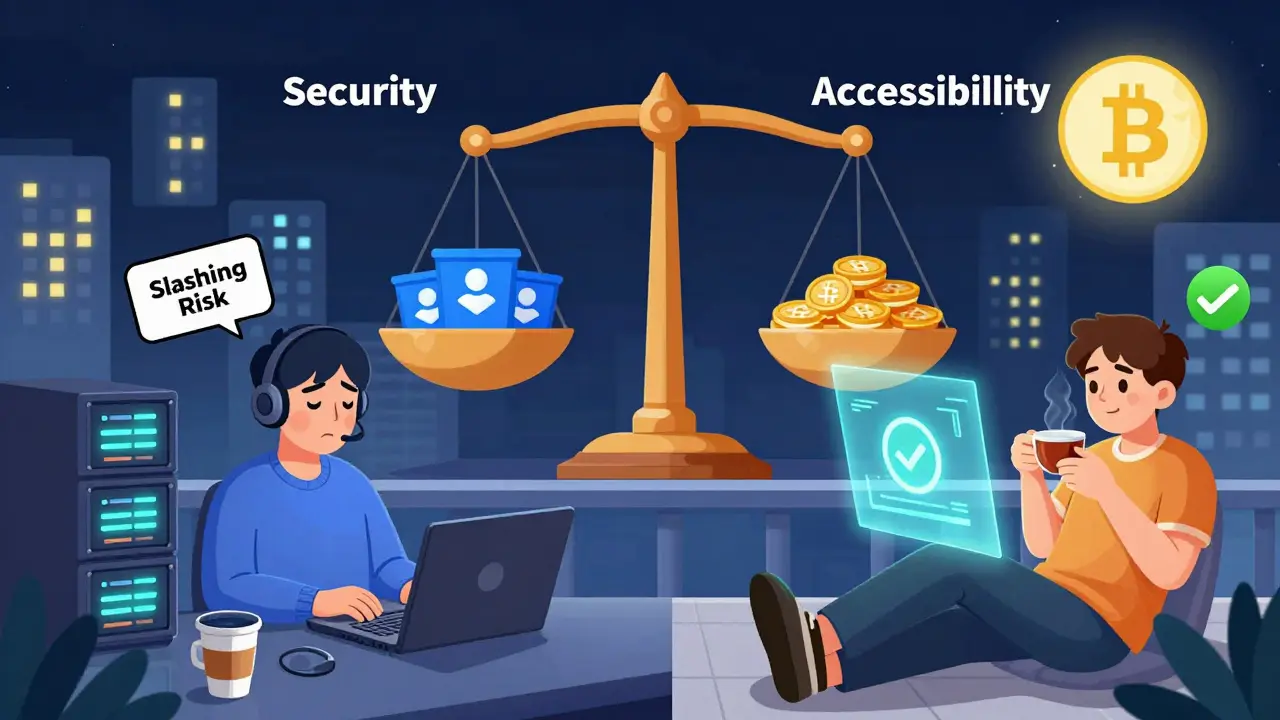 EinValidator mit Servern im Vergleich zu einem delegierenden Nutzer, der entspannt Belohnungen beobachtet.