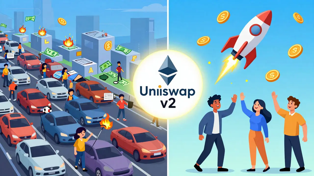 Vergleich: Langsame Ethereum-Transaktionen mit hohen Gebühren links, schnelle Avalanche-Transaktionen mit niedrigen Gebühren rechts.