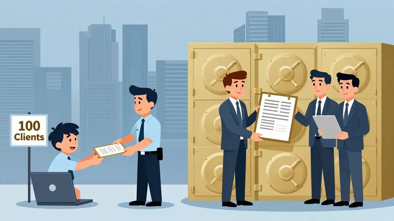 Zwei Krypto-Unternehmen im Vergleich: ein kleiner Anbieter mit dünnen Papieren und ein großes Unternehmen mit umfassenden Compliance-Dokumenten vor der MAS.