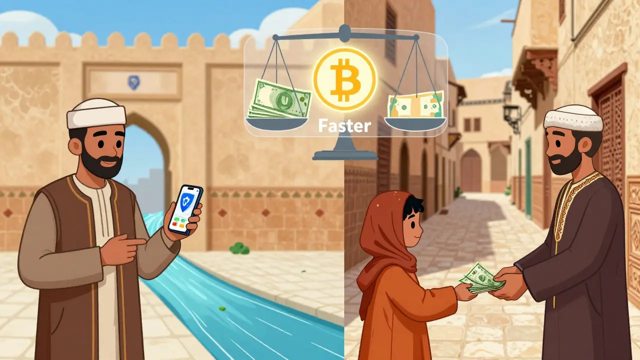 Eine marokkanische Familie empfängt USDT aus Paris und tauscht es in Fes gegen Bargeld, ohne Banken.