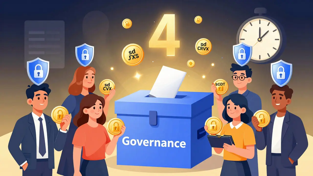 Nutzer halten gesperrte SDT-Token, die zu veSDT-Schildern werden, während sie über DeFi-Protokolle abstimmen.