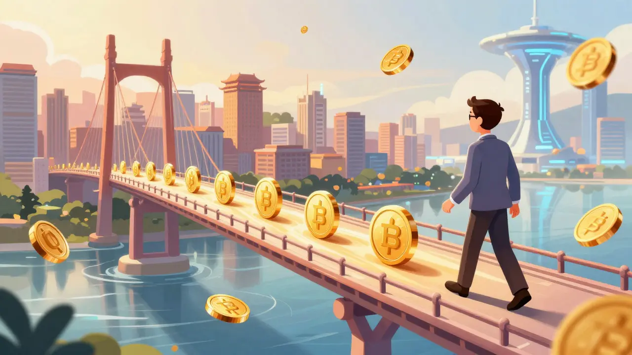 Brücke zwischen traditioneller Stadt und digitaler Krypto-Zukunft