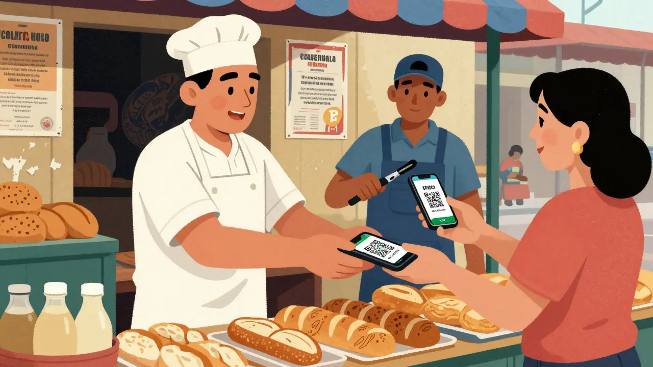 Ein Bäcker in Caracas nimmt USDT-Zahlung entgegen, während ein Mechaniker Bitcoin für Werkzeuge bezahlt und eine Mutter Geld nach Peru sendet.