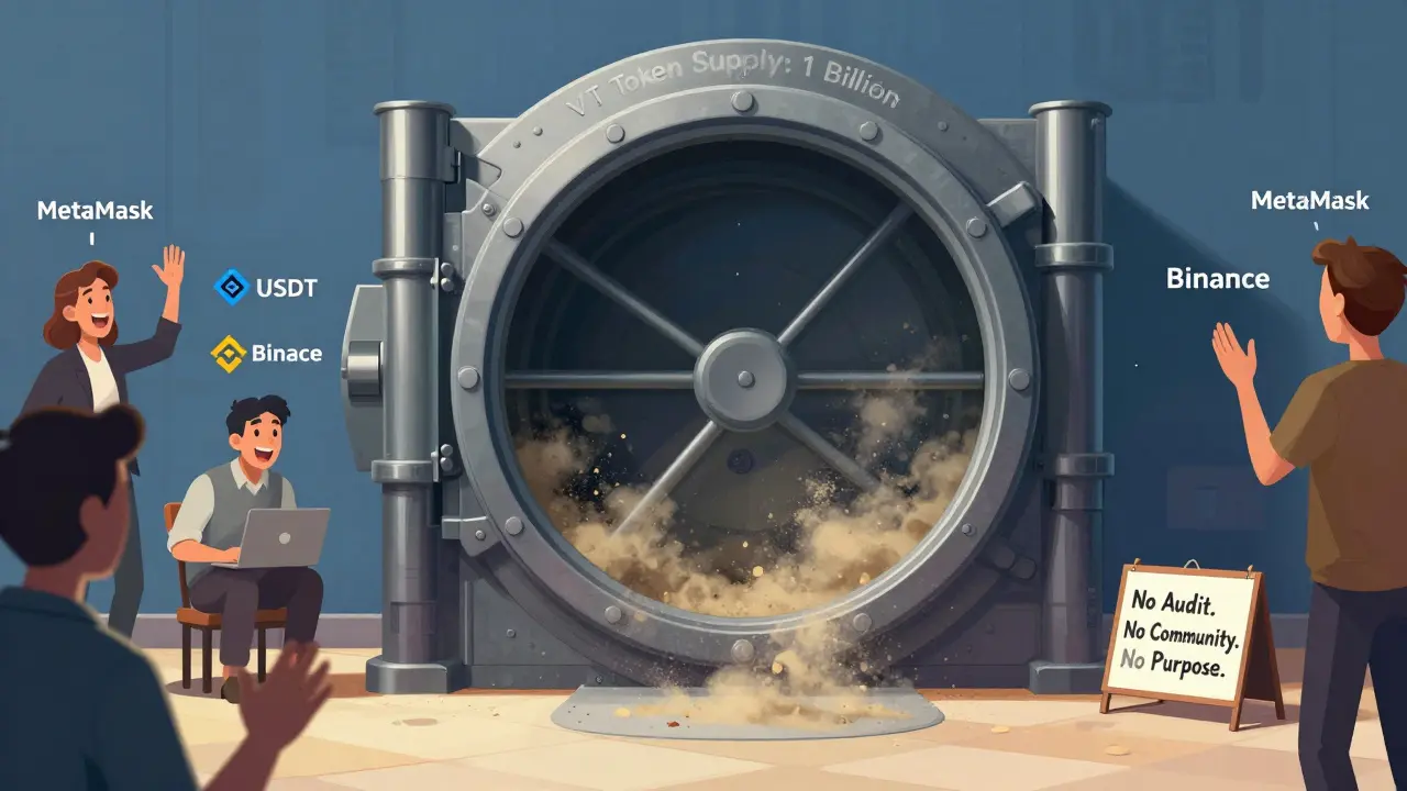 Ein riesiger, leerer Safe mit einem Milliarde VT-Token — niemand kümmert sich darum.