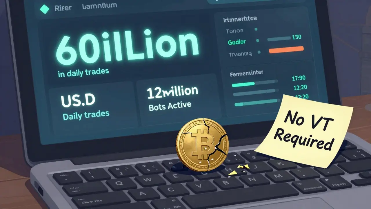 Eine leistungsstarke Handelsplattform funktioniert ohne VT-Token — der Token liegt vernachlässigt auf der Tastatur.