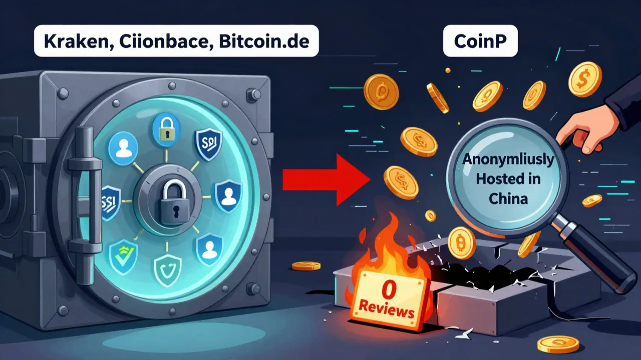 Vergleich: Eine sichere Krypto-Börse mit Verschlüsselung und Nutzern gegenüber einer zerfallenden Betrugsplattform mit verschwindenden Münzen.