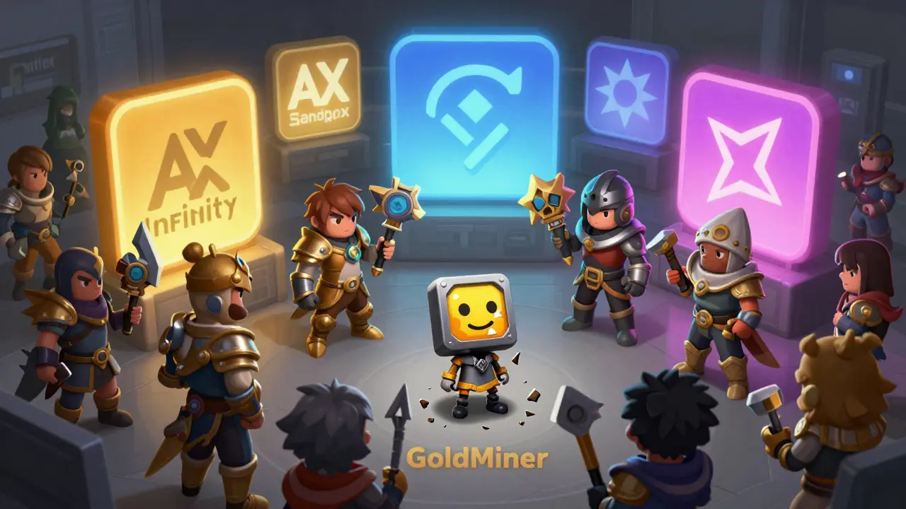 Vergleich von vernachlässigtem GoldMiner-Spiel mit erfolgreichen Alternativen wie Axie Infinity und The Sandbox.