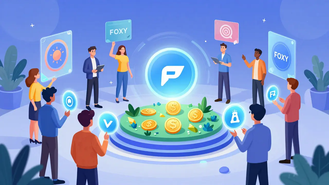 Eine digitale Community, die FOXY-Token für Abstimmungen, NFTs und Staking nutzt.