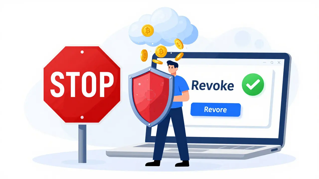 Eine Person mit einem digitalen Schutzschild, die sich vor einem Krypto-Betrug schützt.