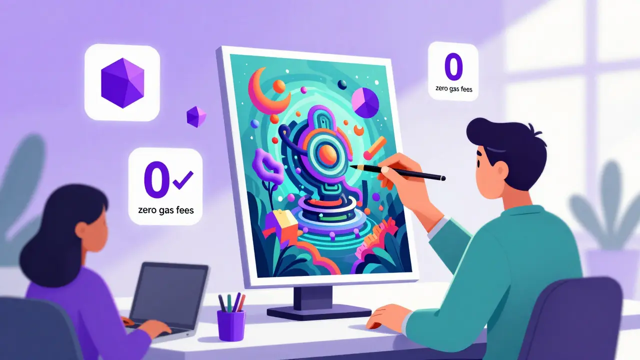 Nutzer erstellt mit KI-Tools ein Kunstwerk auf der Polygon-Blockchain ohne Gebühren.