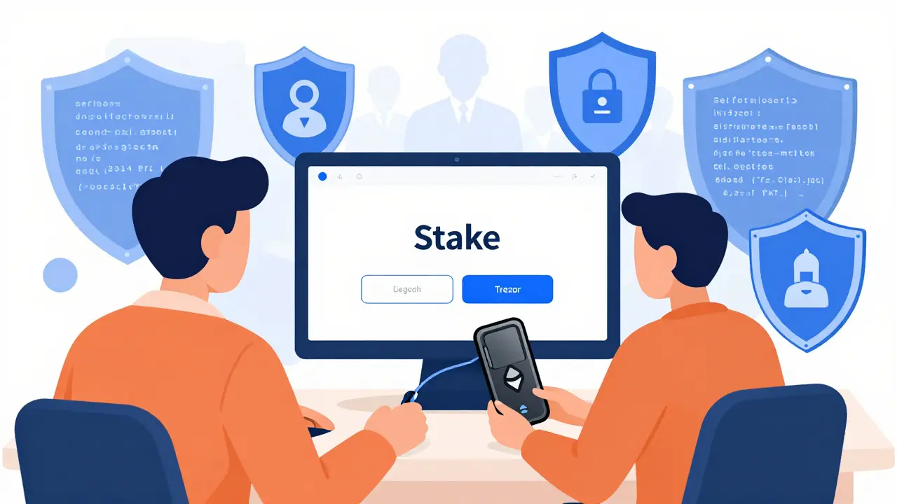Benutzer mit Hardware-Wallet zur sicheren Selbstverwaltung von Staking-Assets