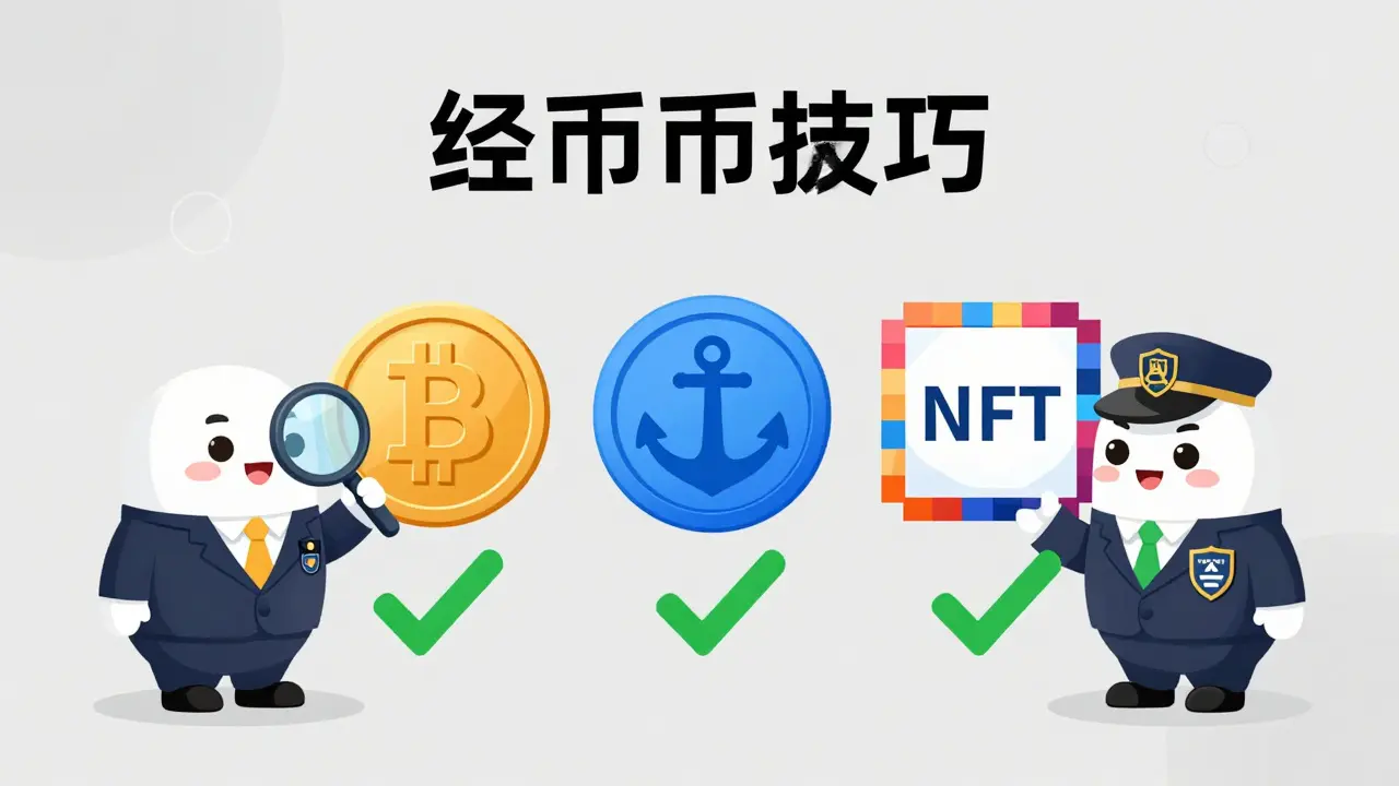Karikatur: ASIC und AUSTRAC prüfen verschiedene Krypto-Assets wie Bitcoin und Stablecoins für die Sicherheit.