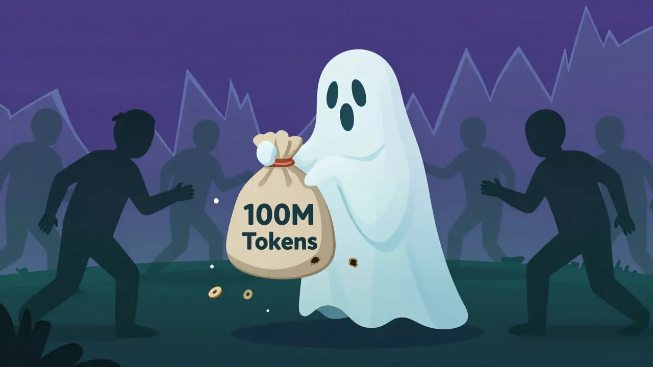 Geisterhafter Token mit leerem Sack symbolisiert Null-Liquidität