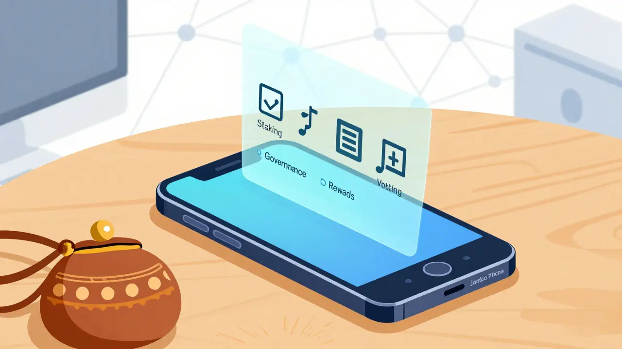Illustration des Jambo Phones mit holografischen DeFi-Funktionen