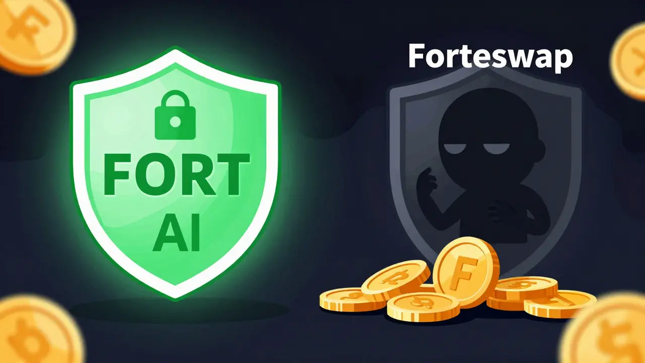 Illustration showing confusion between legitimate Forta token and fake exchange