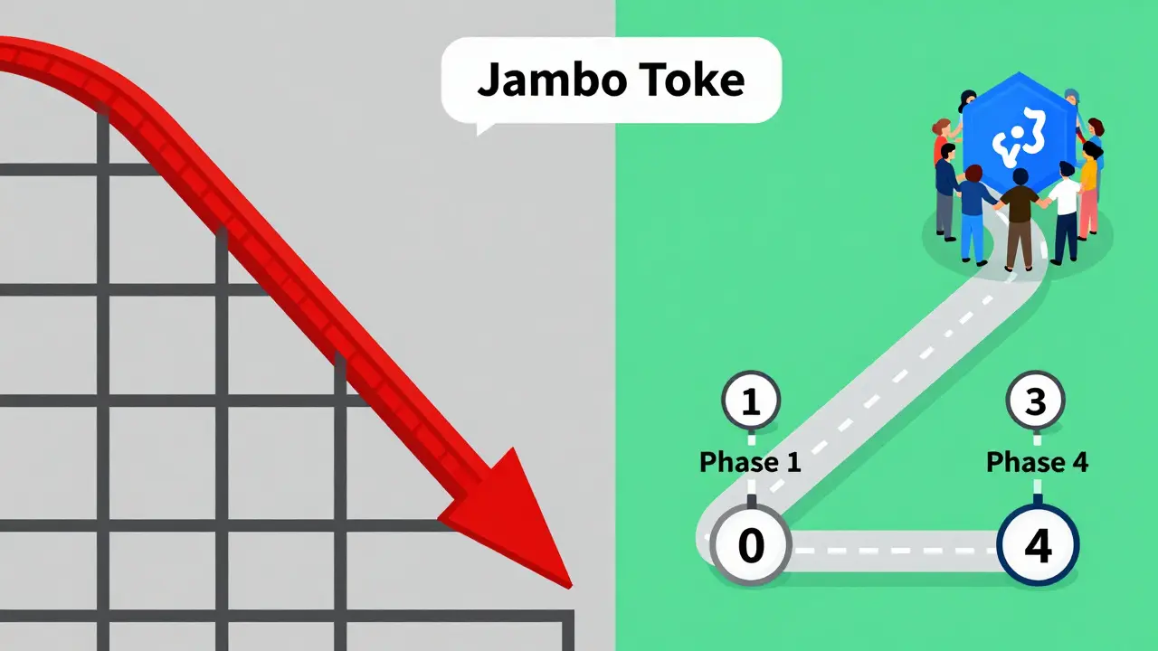 Konzeptkunst zeigt Preisvolatilität und die Roadmap des Jambo-Tokens