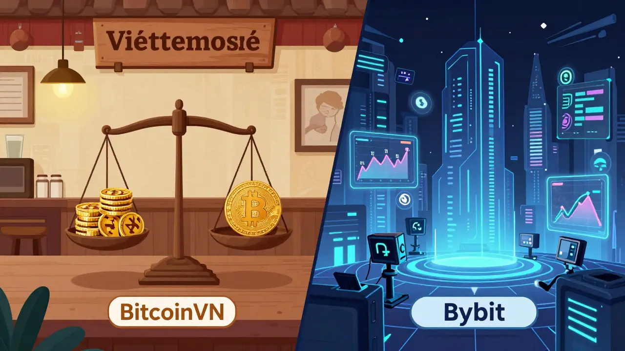 Vergleich: Einfacher lokaler Handel bei BitcoinVN vs. komplexe globale Börsen