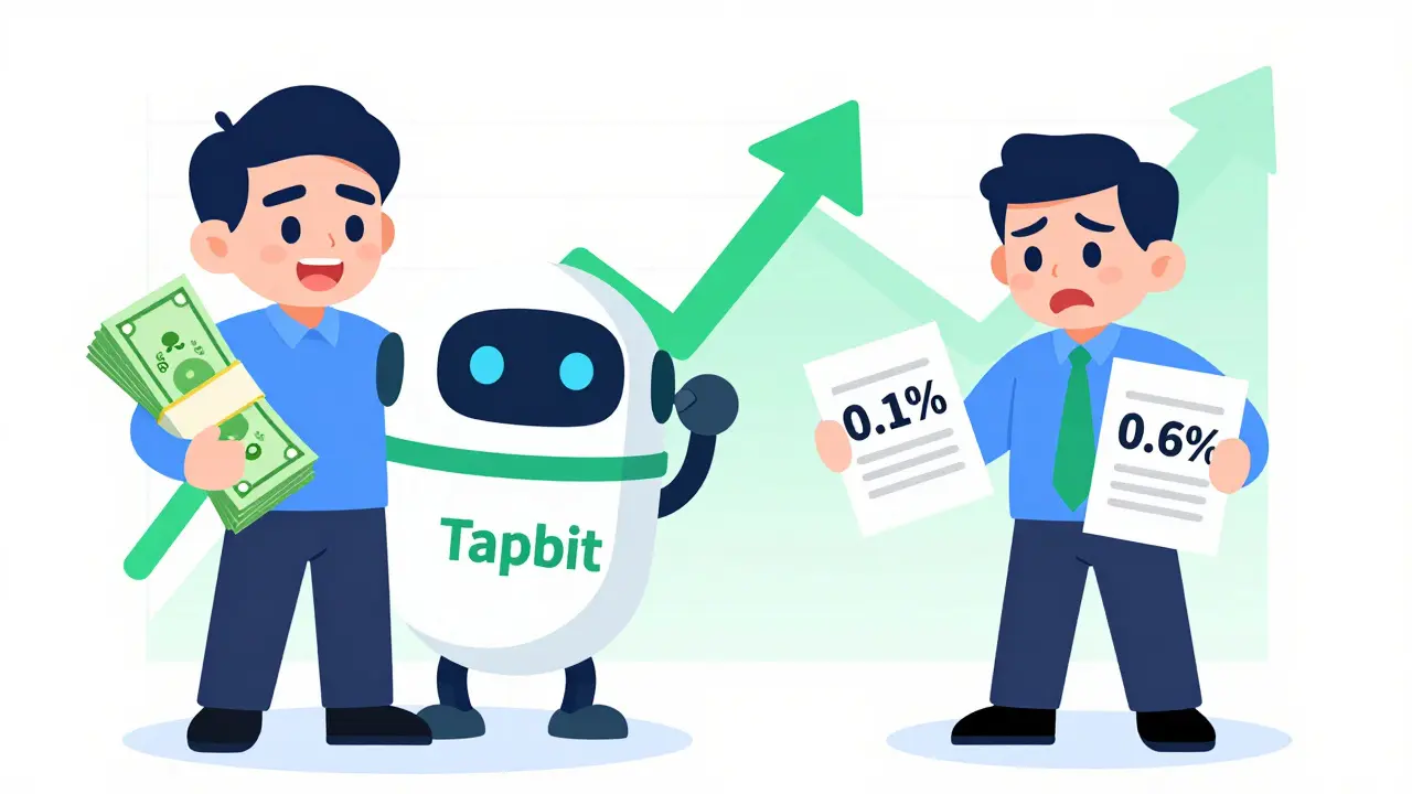 Vergleich von niedrigen Gebühren bei Tapbit mit hohen Kosten anderer Börsen.