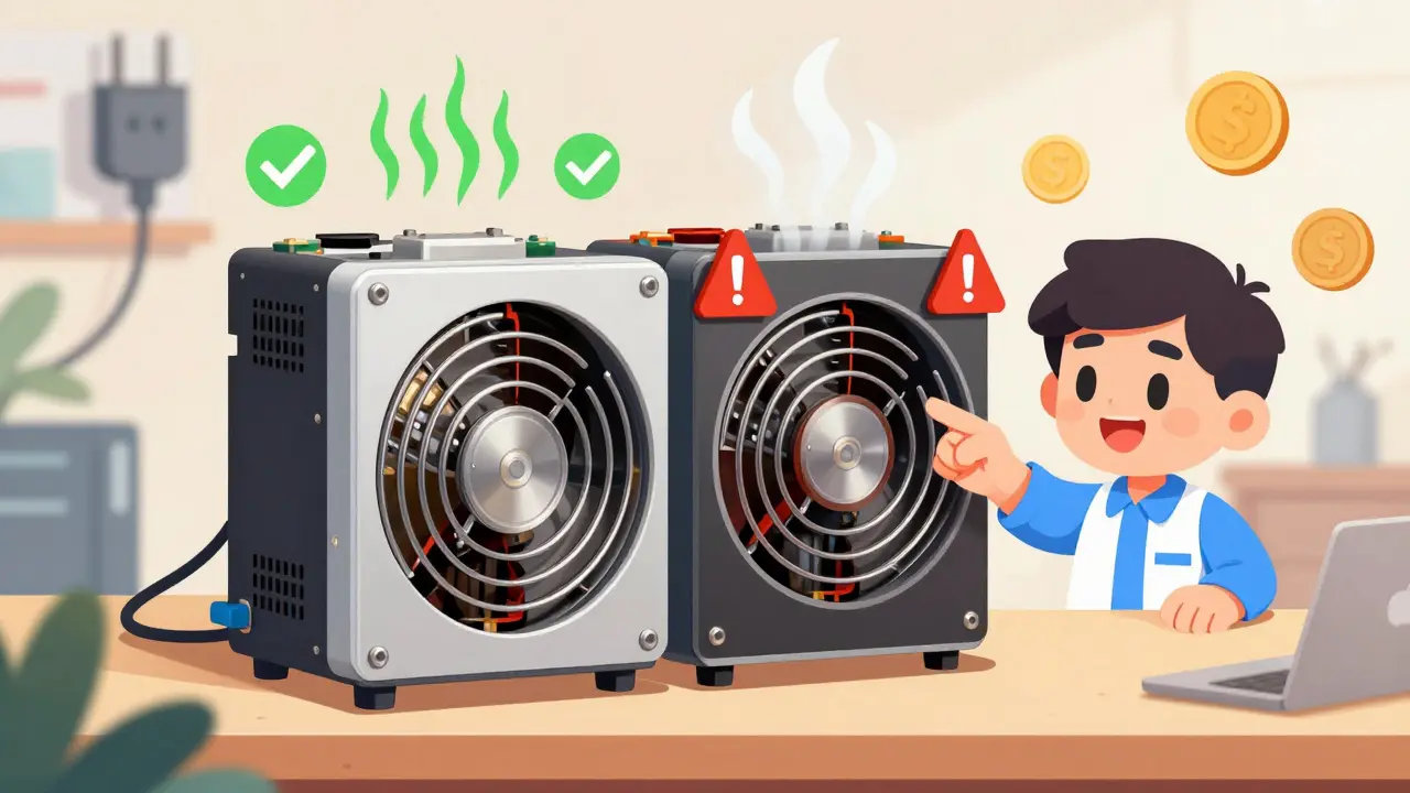 Vergleich zweier ASIC-Miner-Modelle mit Effizienz-Symbolen