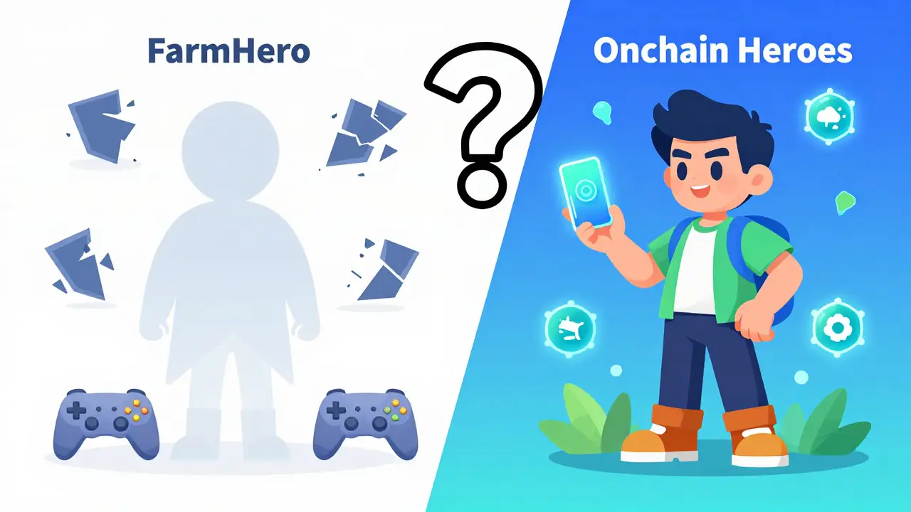 Vergleich zwischen inaktivem FarmHero und aktivem Onchain Heroes