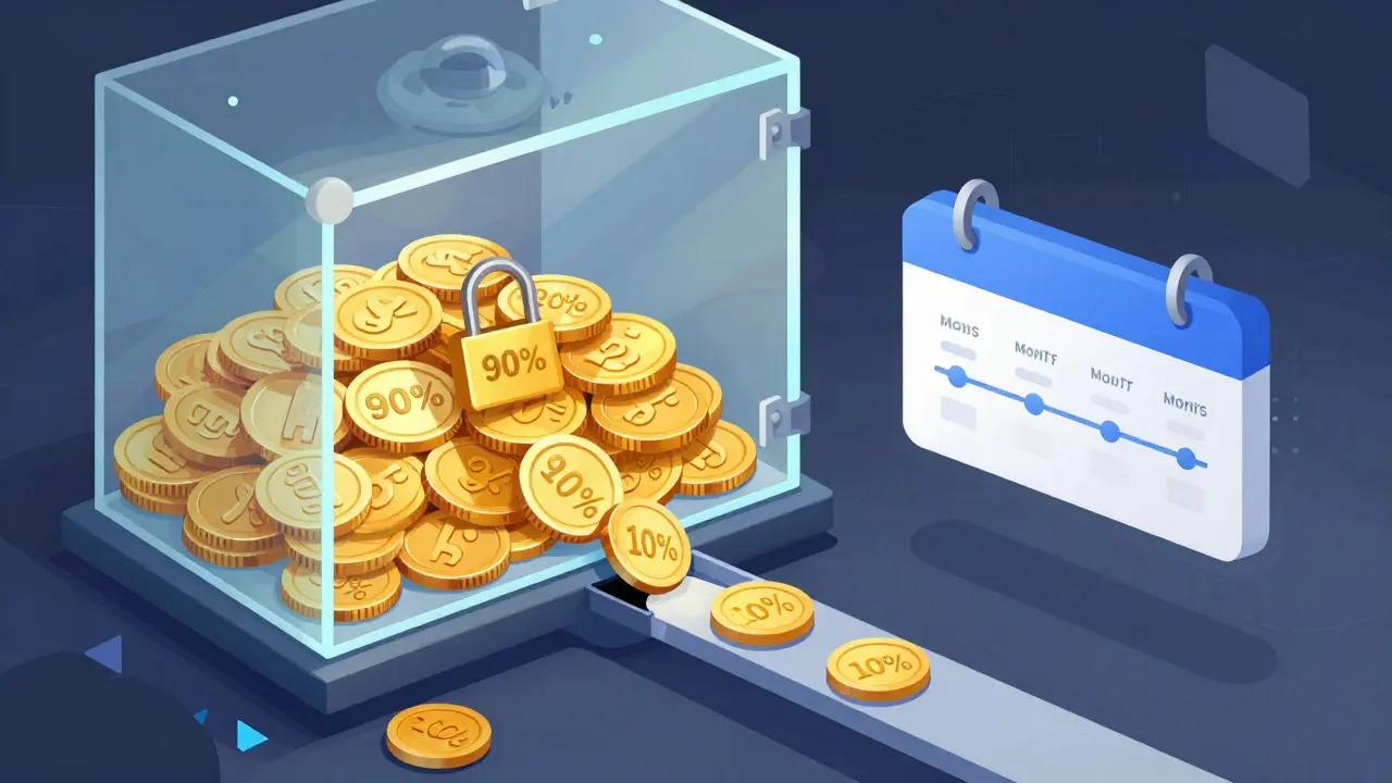 Illustration der Token-Verteilung mit Sperrfrist und linearem Vesting