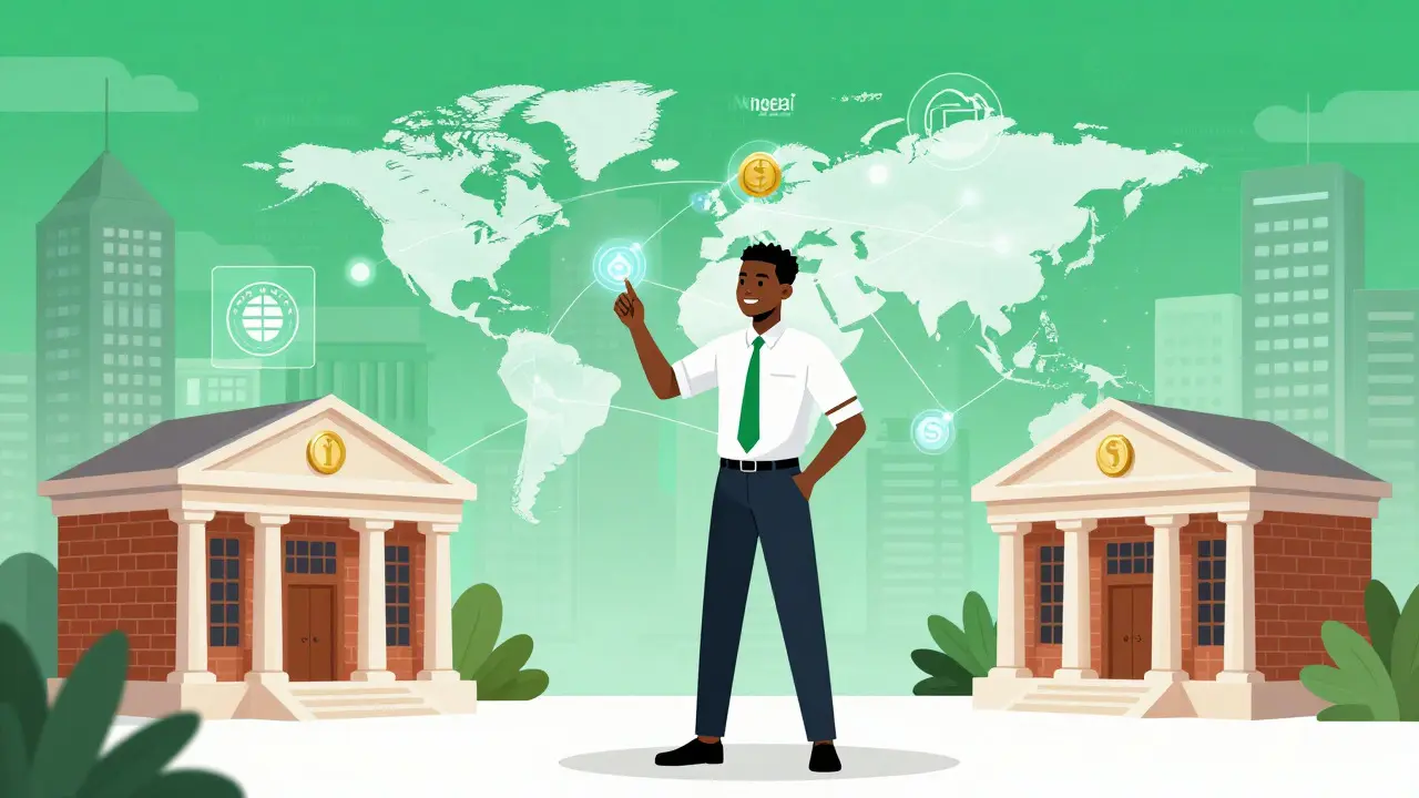 Junge Profi verbindet sich digital mit globalen Märkten in Lagos