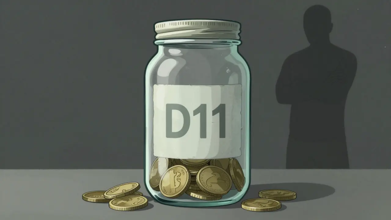 Leerer Glasbehälter symbolisiert den wertlosen D11-Token ohne Umlauf