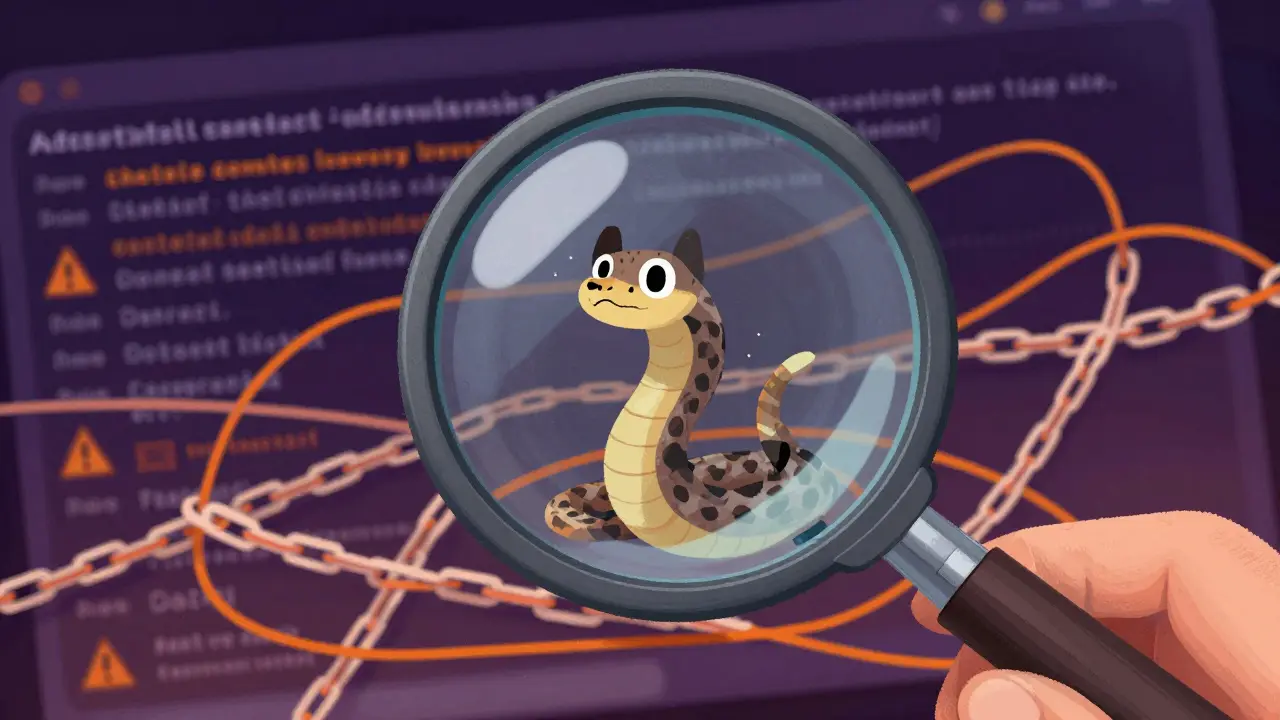 Lupe zeigt Betrugsmasche in komplexem Krypto-Code