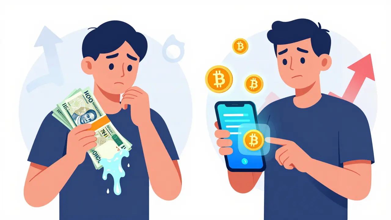 Person schützt Ersparnisse mit Stablecoins vor inflationsbedingtem Wertverlust