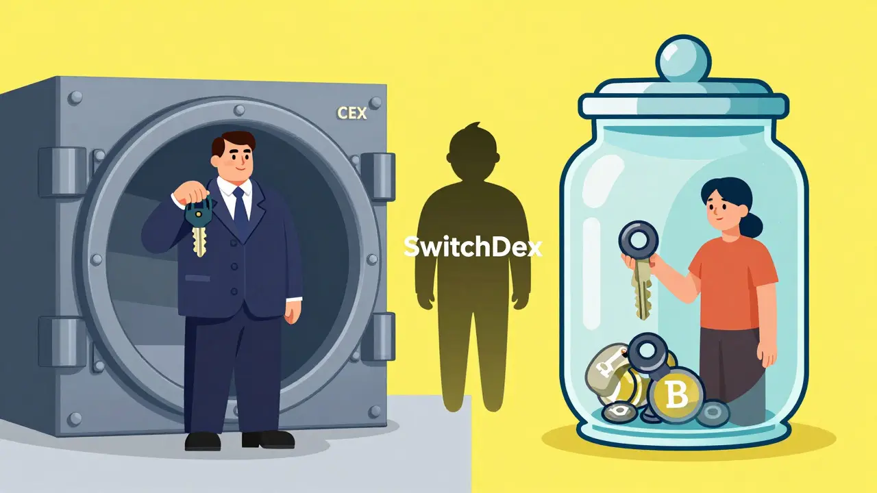 Vergleich zwischen zentralen und dezentralen Börsen mit unsicherer Position von SwitchDex.