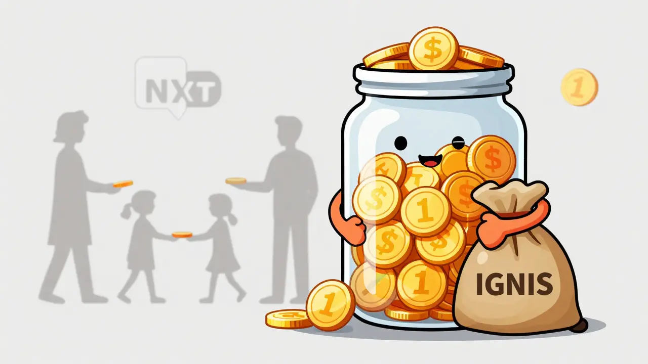 Cartoon-Darstellung der IGNIS-Token-Verteilung und begrenzten Menge
